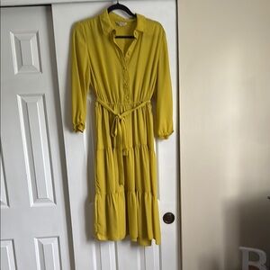 Nanette Lepore Yellow Long Sleeve Tie Front Dress